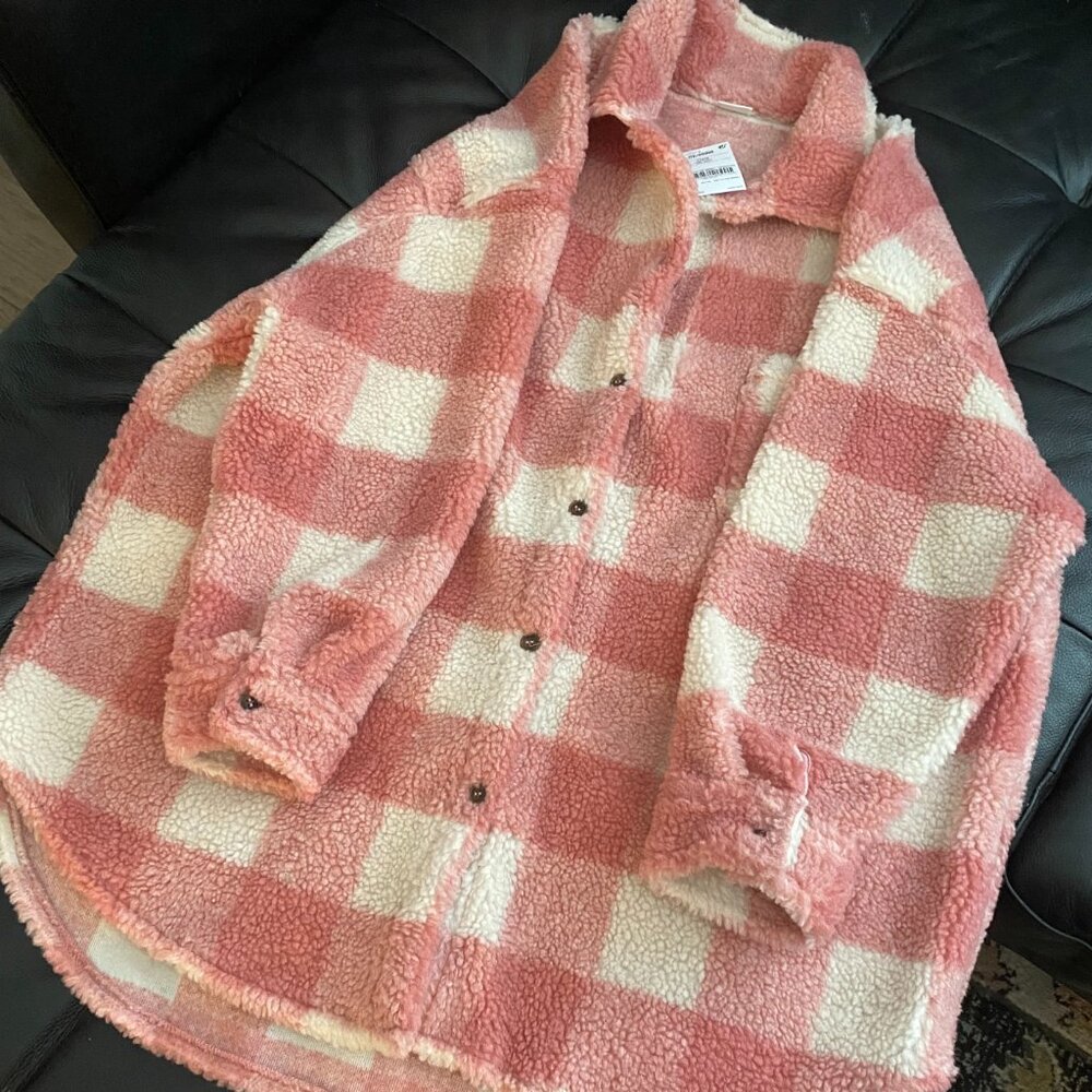 Next Clothing Canada Girl's Pink Plaid Sherpa Jacket/shaket